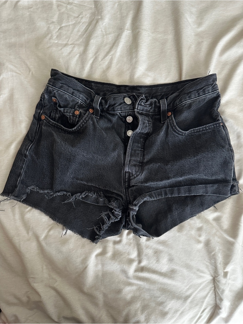 Levi's 501 Black Shorts Distressed Denim Cutoff Shorts